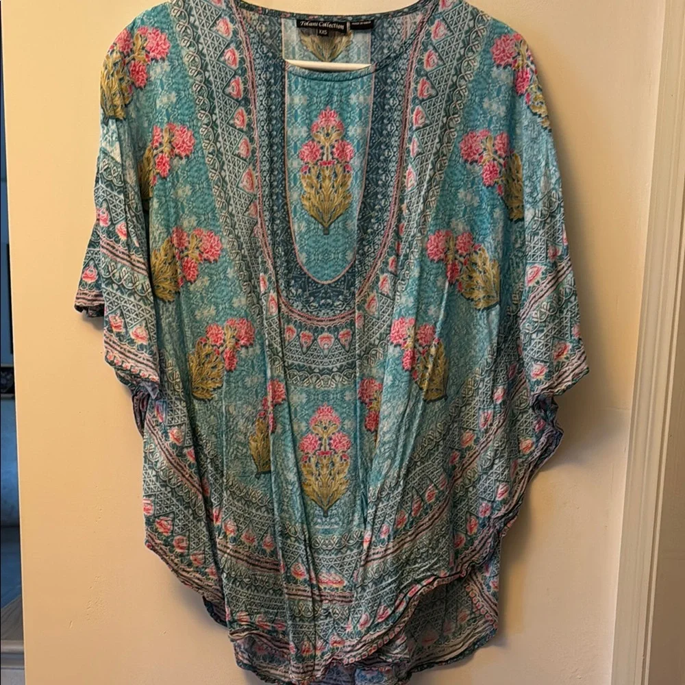 Tolani Blue and Pink Dolman Sleeve Tunic - Picture 1 of 3